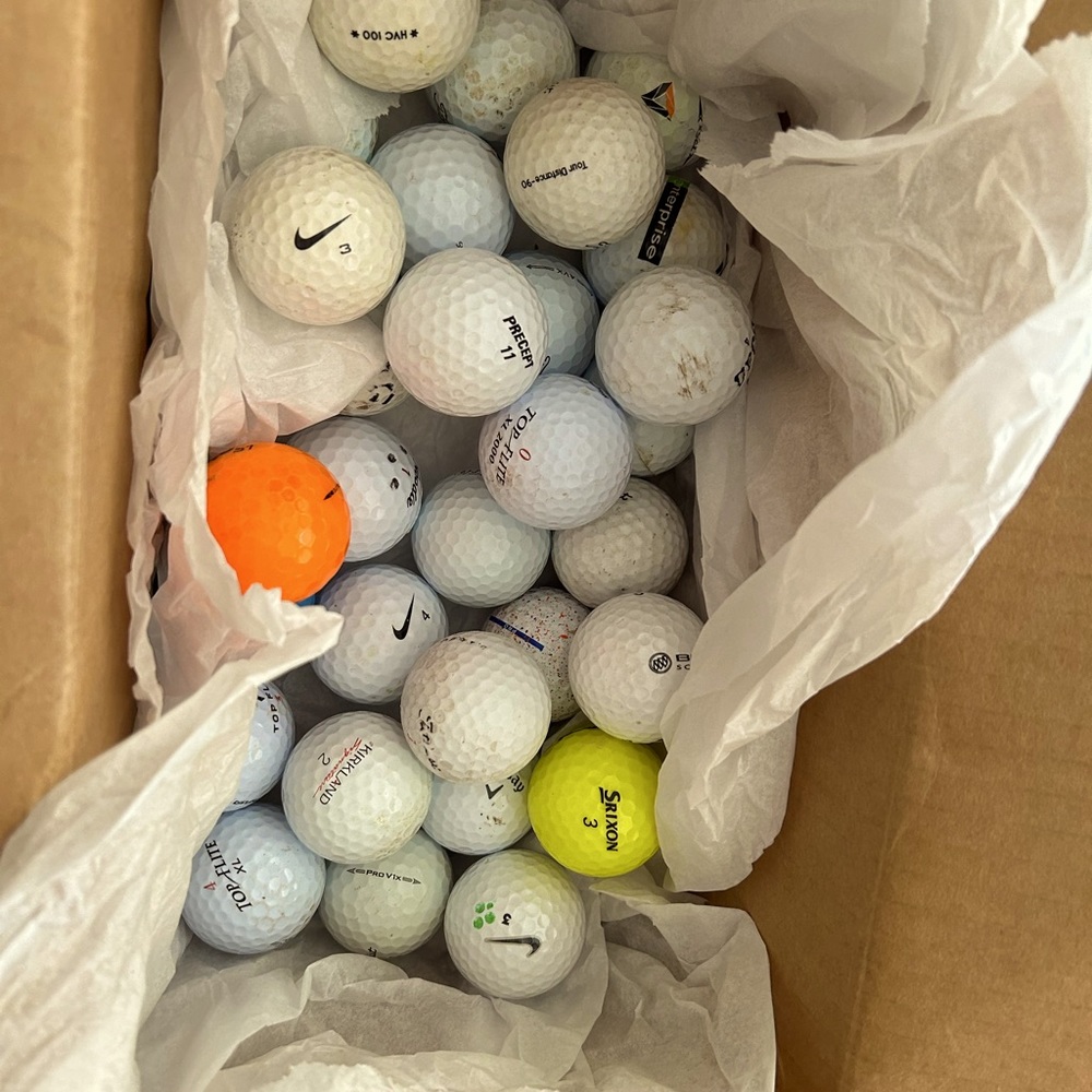 30golf balls cleaned sanitized. callaway top flute, Nike,….recycled